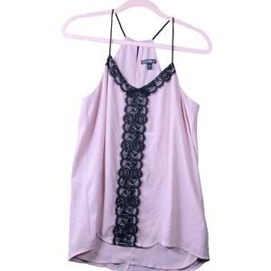 Express Womens Blouse Pink Black Lace V Neck Sleeveless Tank Keyhole Back Small
